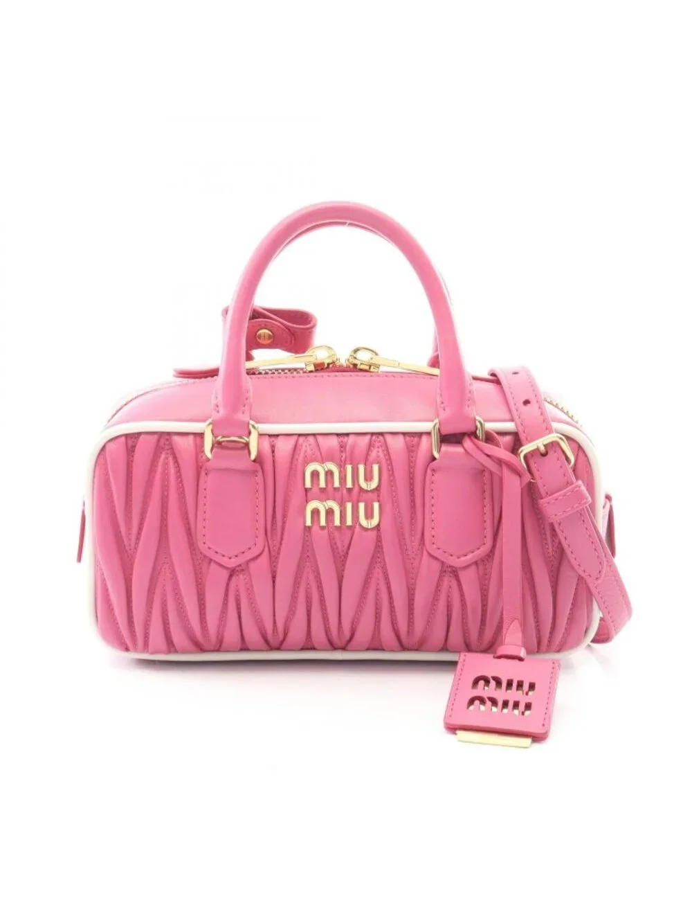 Miu Miu Matelasse 2-Way Pink White Leather Handbag